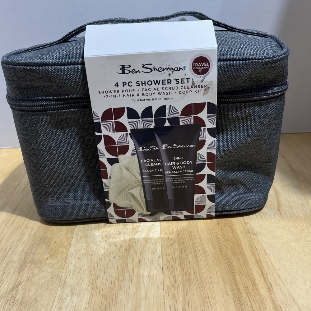 Ben Sherman 4 PC SHOWER‎ SET TRAVEL STORAGE BAG BRAND-NEW sealed